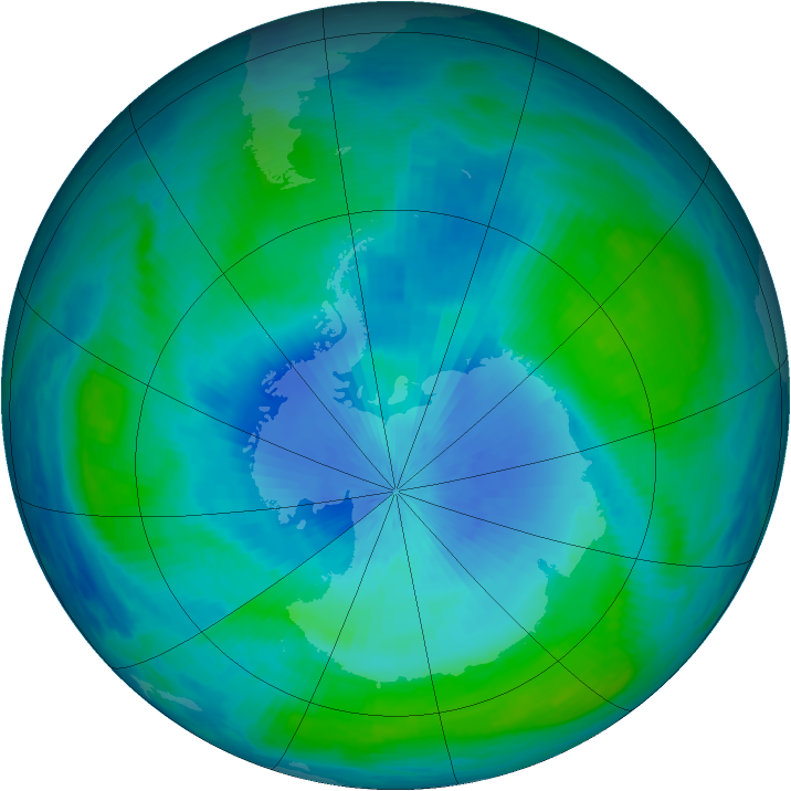 Antarctic ozone map for 19 February 1991